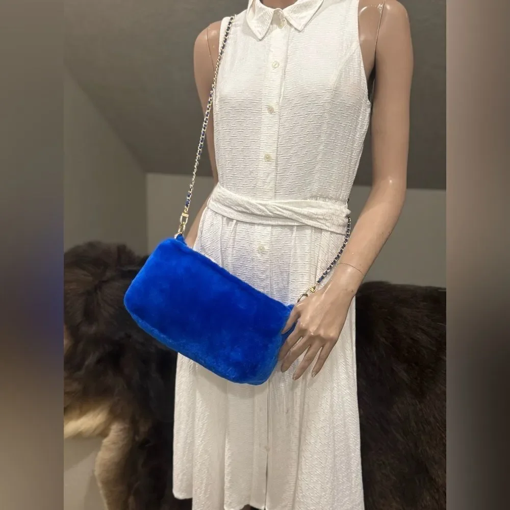 Premium Shearling Leather Double Zip Pillow Bag, Lamb Fur Shoulder Bag/Crossbody